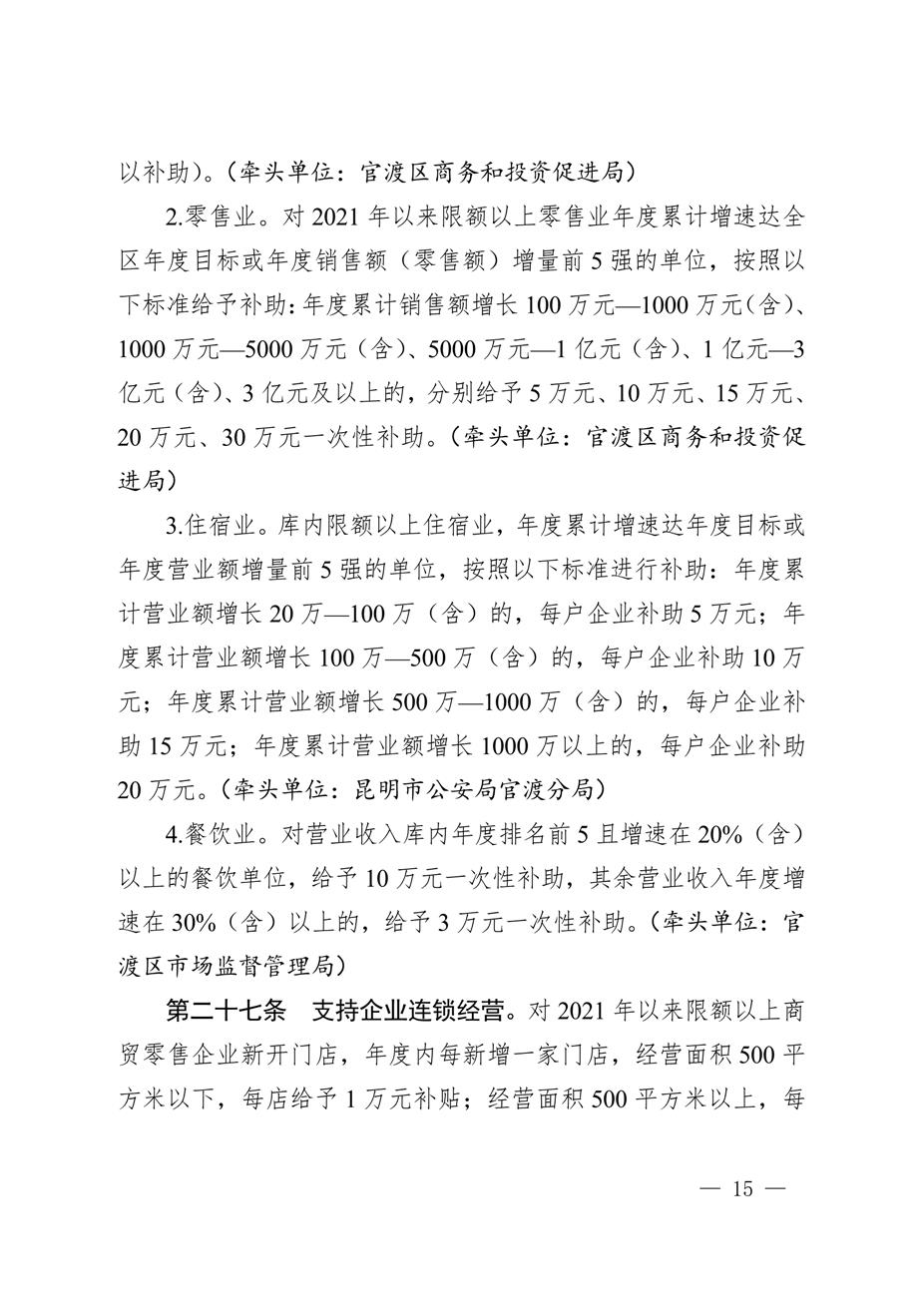 昆明市官渡区人民政府关于印发《中国（云南）自由贸易试验区昆明片区（官渡区）促进经济高质量发展若干政策措施》的通知15